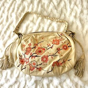 Vintage Isabella Fiore Leather Bag Cross Stitch Floral Purse